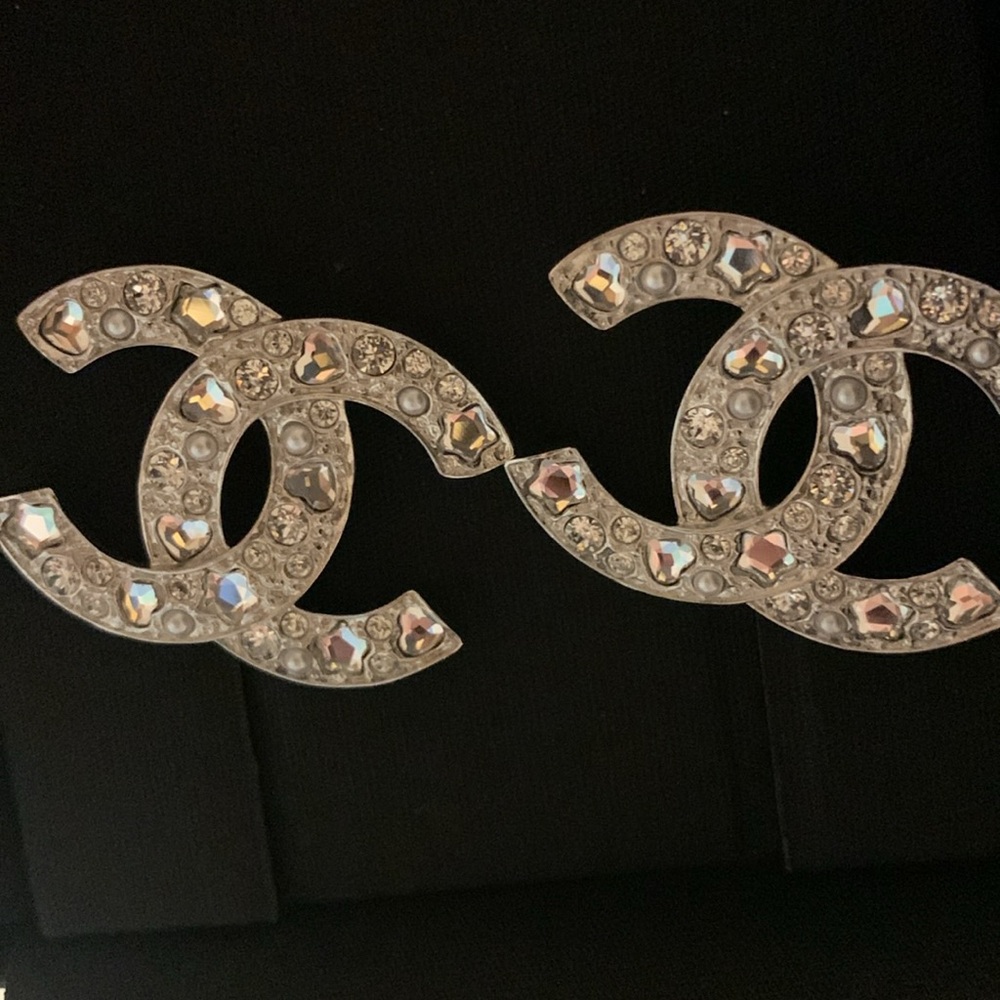 Brand new Rare authentic extra large CC Chanel Silver Crystal Earrings,must have